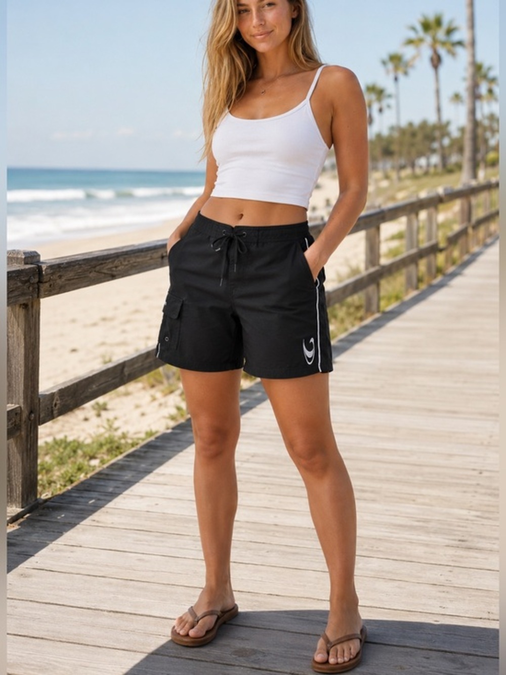 O'Neill Black Drawstring Board Shorts with Logo Waistband